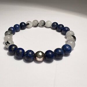 Stylish Handmade Beaded Bracelet,quartz,lapis and a sterling silver accent bead!